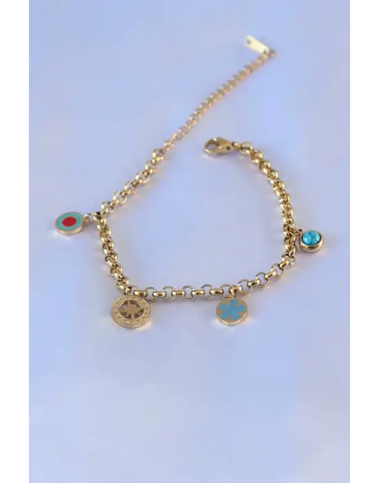 316L Çelik Gold Renk Zincir Model Kutup Yıldız Model Kadın Bileklik