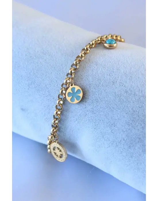 316L Çelik Gold Renk Zincir Model Kutup Yıldız Model Kadın Bileklik