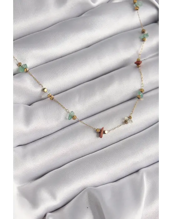  Altın  Zincir li Doğaltaş Model  Çelik Kolye