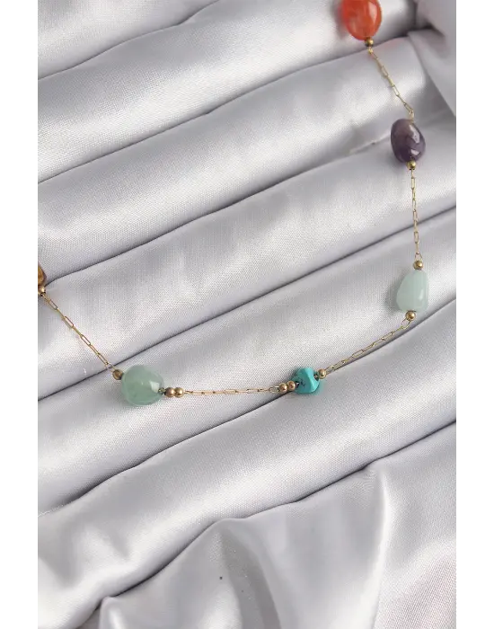  Altın  Zincir li Doğaltaş Model  Çelik Kolye