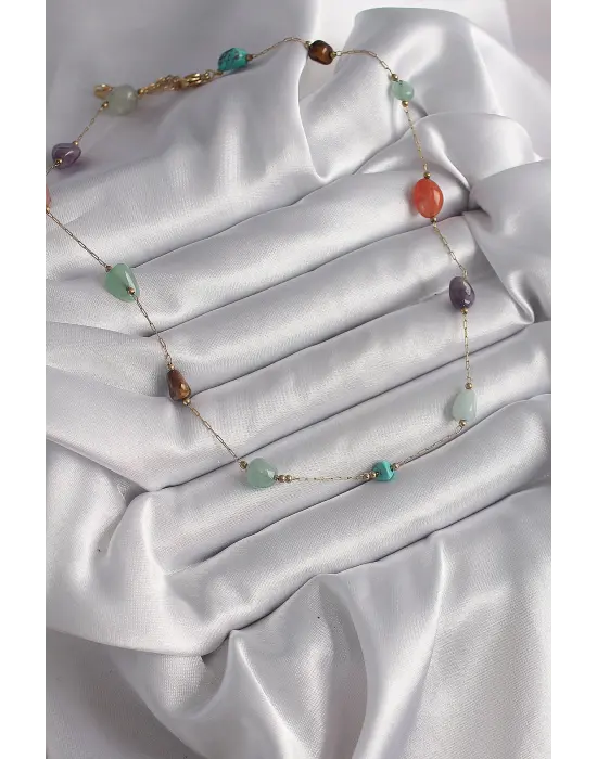  Altın  Zincir li Doğaltaş Model  Çelik Kolye