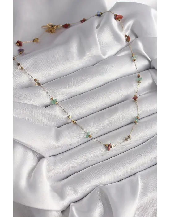  Altın  Zincir li Doğaltaş Model  Çelik Kolye