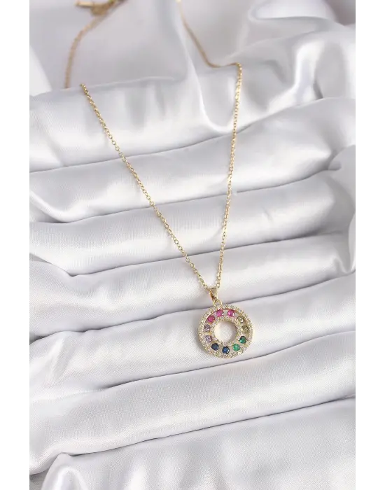  Altın  Zincir li Zirkon Taşlı Madalyon Model  Çelik Kolye