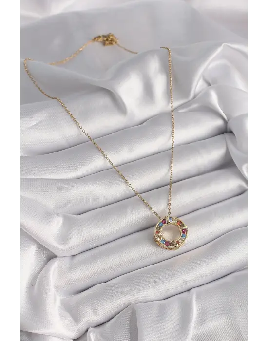  Altın  Zincir li Zirkon Taşlı Xoxo Model  Çelik Kolye