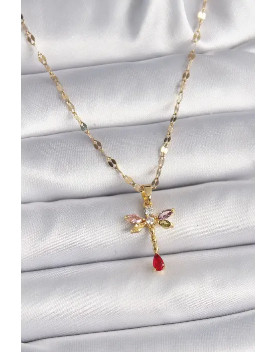  Altın  Zincir li Zirkon Taşlı Yusufçuk Model  Çelik Kolye