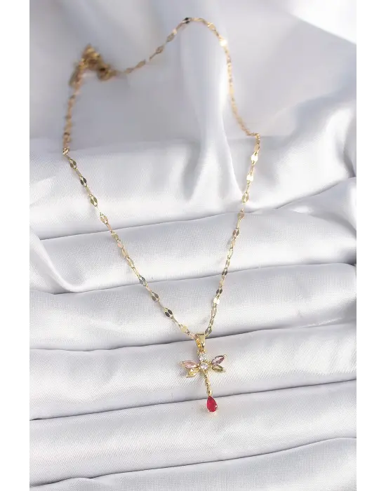  Altın  Zincir li Zirkon Taşlı Yusufçuk Model  Çelik Kolye