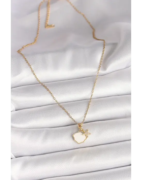 316L Çelik Gold Renk Zincir Sallantı Beyaz Mineli Deniz Kabuğu Zirkon Taşlı Deniz Yıldızı Figür Kadın Kolye