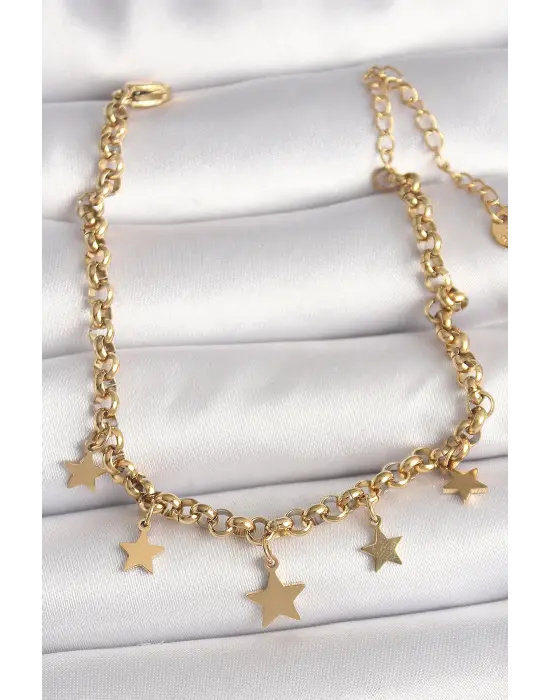 316L Çelik Gold Renk Zincir Sallantı Yıldız Figür Kadın Bileklik