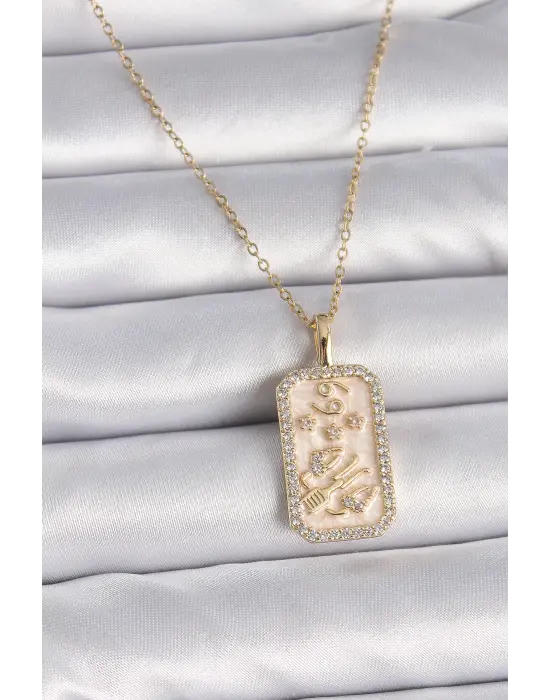  Altın  Zincir Yengeç Burcu Zirkon Taşlı  Çelik Kolye