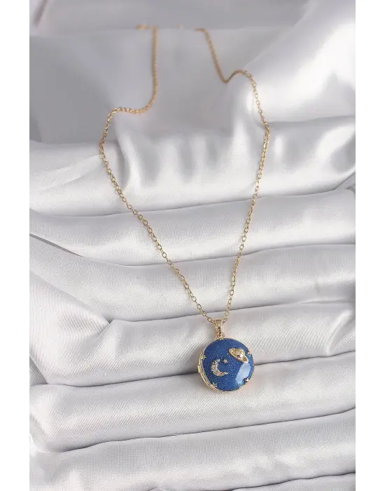  Altın  Zincir Zirkon Taş Detaylı Açılır Galaksi Model  Çelik Kolye