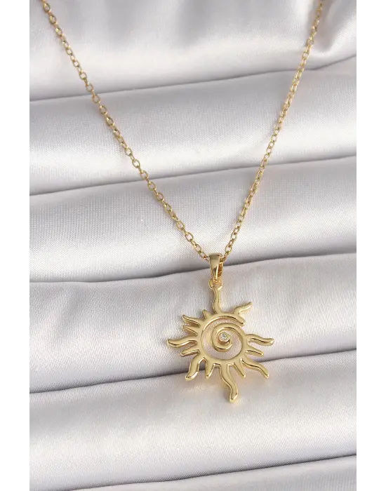 316L Çelik Gold Renk Zincir Zirkon Taş Detaylı Güneş Model Kadın Kolye