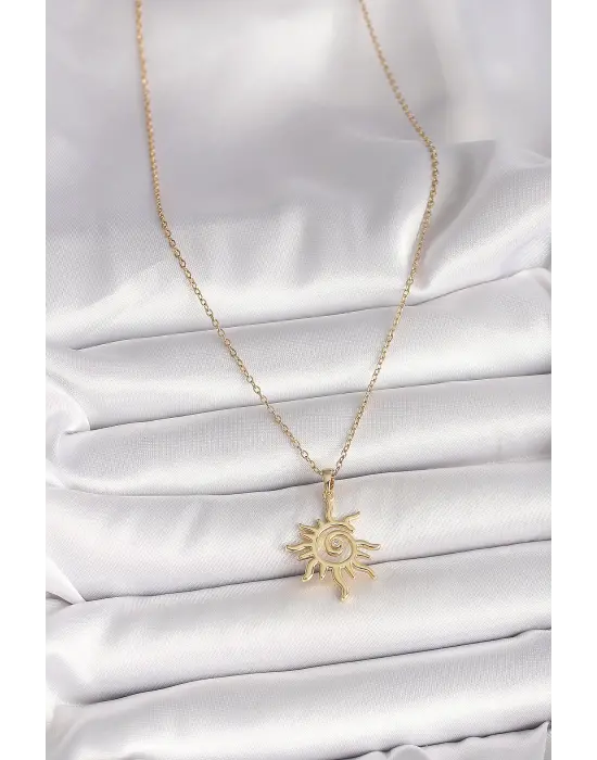 316L Çelik Gold Renk Zincir Zirkon Taş Detaylı Güneş Model Kadın Kolye
