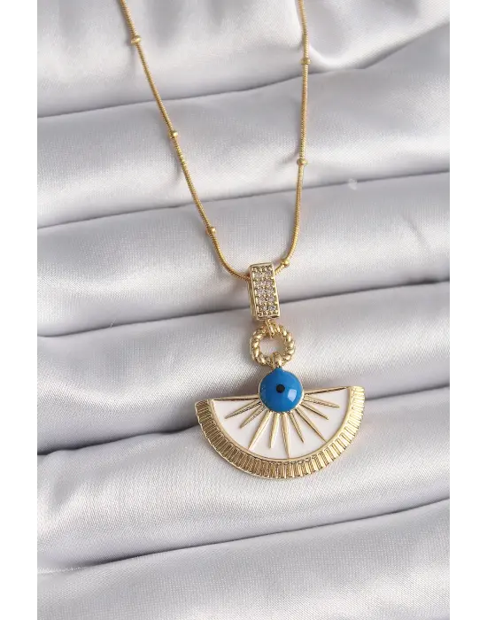  Altın  Zincir Zirkon Taş Detaylı Nazar Boncuk Göz Model  Çelik Kolye