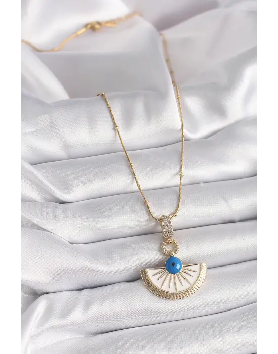 Altın  Zincir Zirkon Taş Detaylı Nazar Boncuk Göz Model  Çelik Kolye