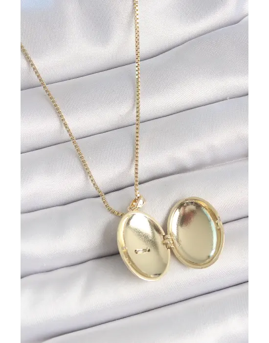 316L Çelik Gold Renk Zincir Zirkon Taşlı Anka Kuşu İşlemeli Açılır Model Kadın Kolye