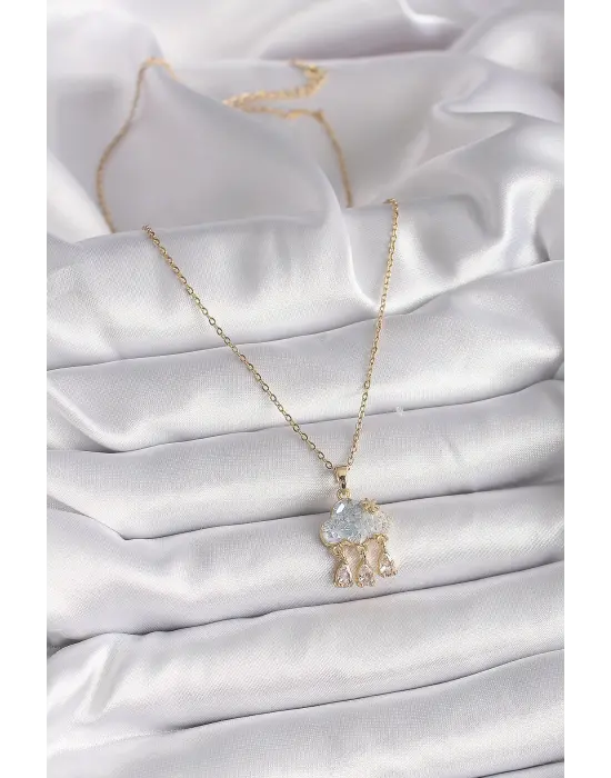  Altın  Zincir Zirkon Taşlı Bulut Model Sallantı Damla Figür  Çelik Kolye