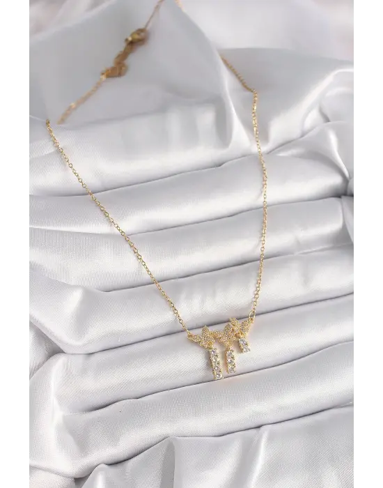  Altın  Zincir Zirkon Taşlı Kelebek Model Sallantı Detay  Çelik Kolye