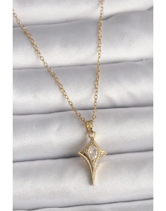  Altın  Zincir Zirkon Taşlı Kuzey Yıldızı Model  Çelik Kolye