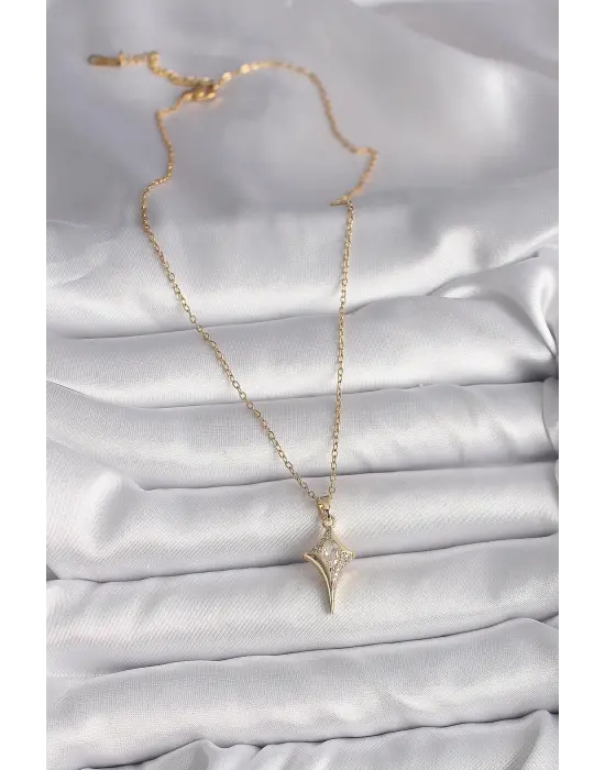  Altın  Zincir Zirkon Taşlı Kuzey Yıldızı Model  Çelik Kolye