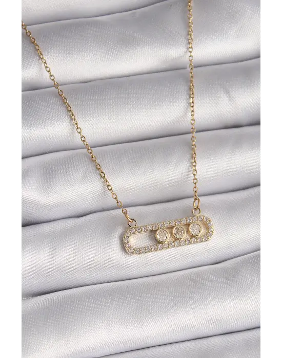  Altın  Zincir Zirkon Taşlı Messika Model  Çelik Kolye