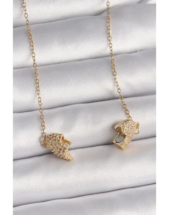  Altın  Zincir Zirkon Taşlı Mıknatıslı Kalp Model  Çelik Kolye