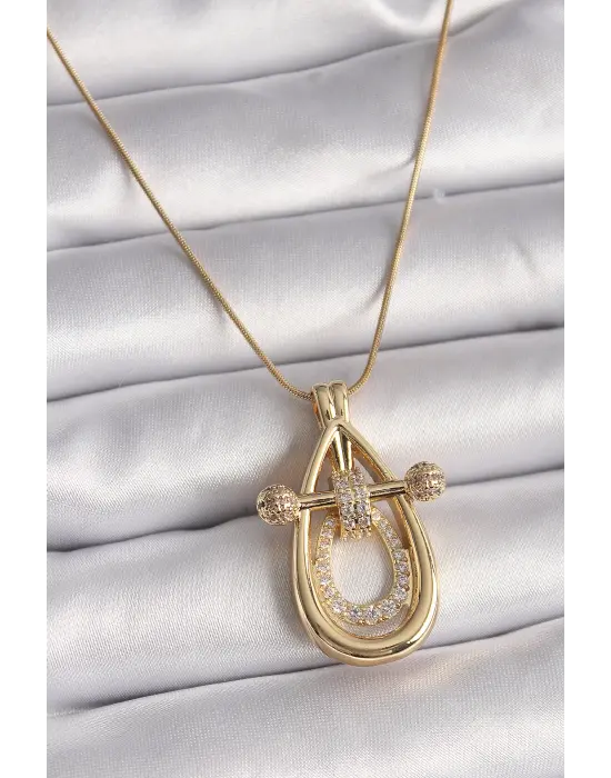  Altın  Zincir Zirkon Taşlı Vintage Model  Çelik Kolye