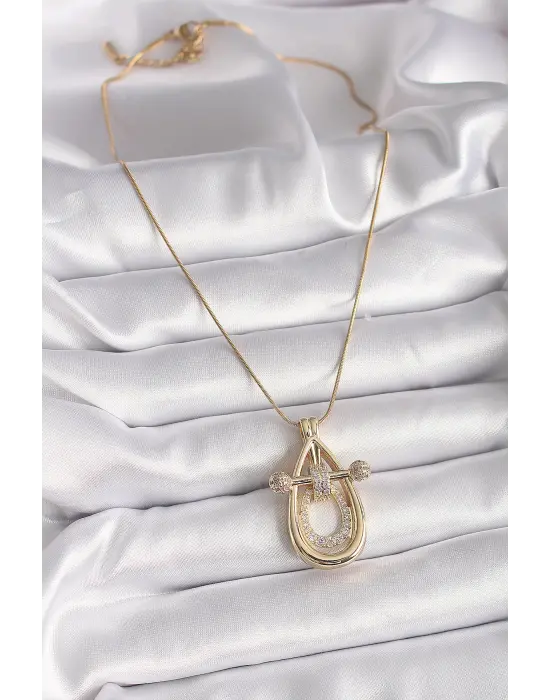  Altın  Zincir Zirkon Taşlı Vintage Model  Çelik Kolye