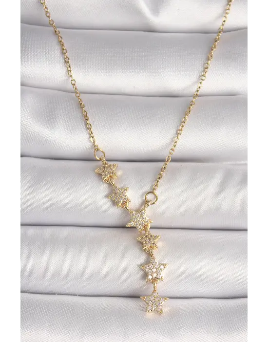 316L Çelik Gold Renk Zincir Zirkon Taşlı Yıldız Model Kadın Kolye