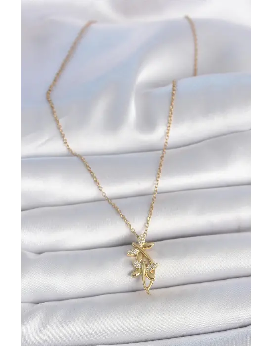 316L Çelik Gold Renk Zincir Zirkon Taşlı Yusufçuk Model Kadın Kolye