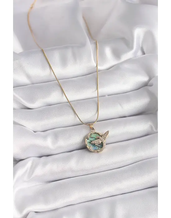  Altın  Zincir Zirkon Taşlı Yusufçuk Model  Çelik Kolye