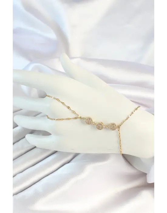 316L Çelik Gold Renk Zincirli Baget Zirkon Taşlı Şahmeran