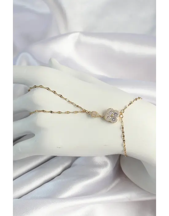 316L Çelik Gold Renk Zincirli Yonca Figürlü Zirkon Taşlı Şahmeran