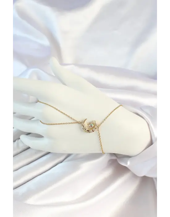 316L Çelik Gold Renk Zincirli Zirkon Taşlı Ay Figürlü Şahmeran