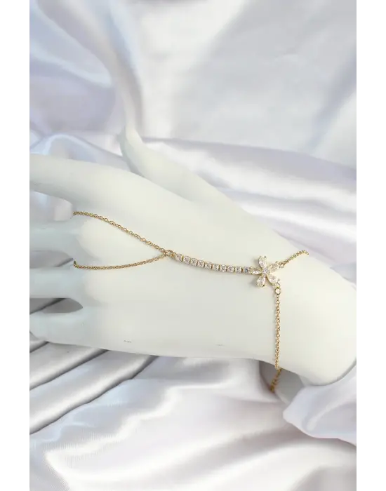 316L Çelik Gold Renk Zincirli Zirkon Taşlı Çiçek Figürlü Şahmeran