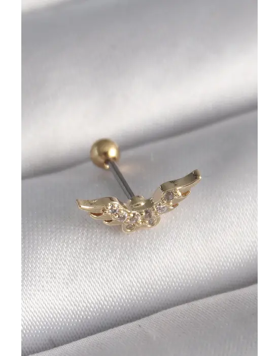 316L Çelik Gold Renk Zirkon Taş Detay Kanat Model Tragus Piercing