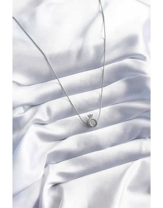  Altın  Zirkon Taş Detay Taç Model  Çelik Kolye