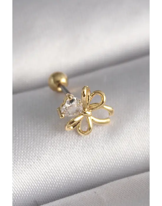 316L Çelik Gold Renk Zirkon Taş Detaylı Kurdele Model Tragus Piercing