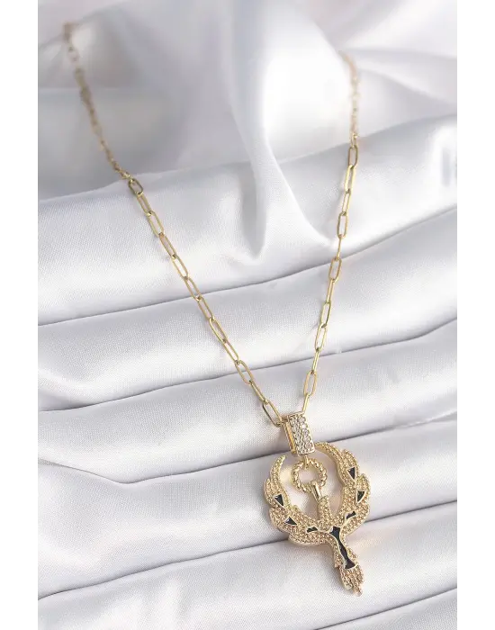  Altın  Zirkon Taşlı Anka Kuşu Model  Çelik Kolye