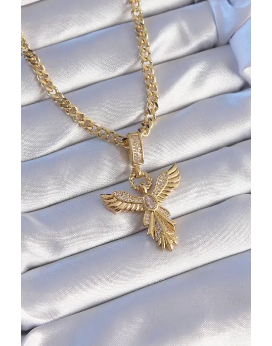  Altın  Zirkon Taşlı Anka Kuşu Model Çelik Kolye