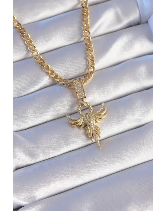  Altın  Zirkon Taşlı Anka Kuşu Model Çelik Kolye