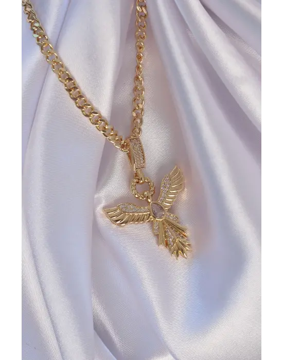  Altın  Zirkon Taşlı Anka Kuşu Model Çelik Kolye