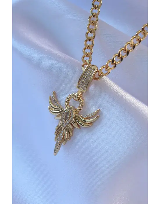  Altın  Zirkon Taşlı Anka Kuşu Model Çelik Kolye