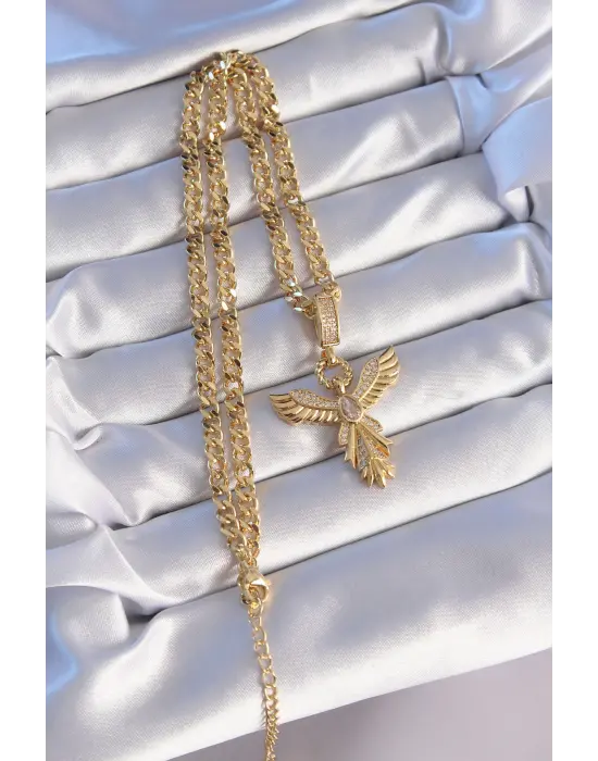  Altın  Zirkon Taşlı Anka Kuşu Model Çelik Kolye