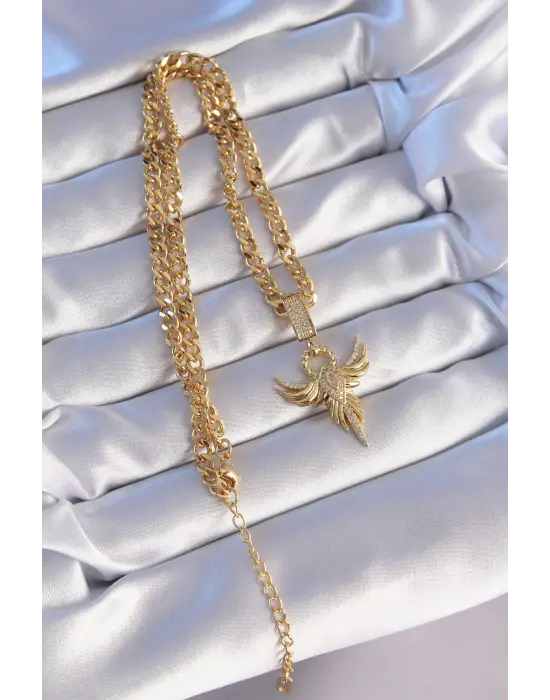  Altın  Zirkon Taşlı Anka Kuşu Model Çelik Kolye