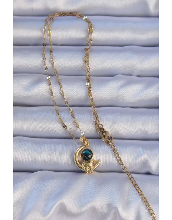  Altın  Zirkon Taşlı Astronot Figürlü Gezegen Çelik Kolye