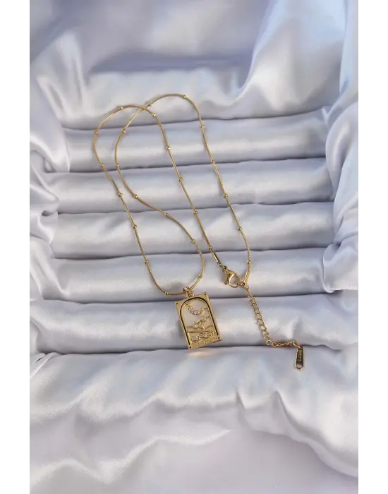  Altın  Zirkon Taşlı Ay Figürlü Tarot Çelik Kolye