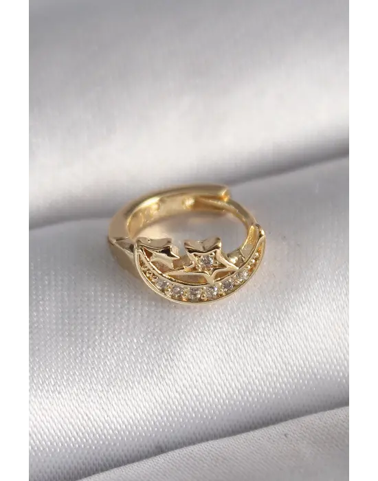 316L Çelik Gold Renk Zirkon Taşlı Ay Yıldız Model Tragus Piercing