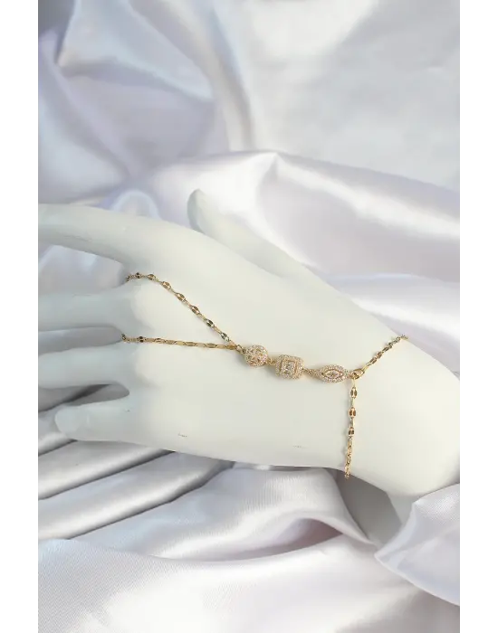 316L Çelik Gold Renk Zirkon Taşlı Baget Şahmeran