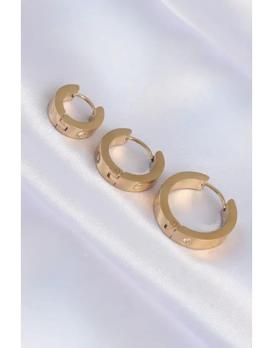   Altın Zirkon Taşlı Model 3lü Halka Küpe