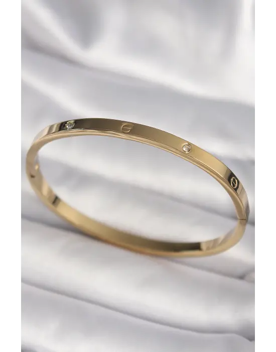 316L Çelik Gold Renk Zirkon Taşlı Cartier Model Kadın Bilezik